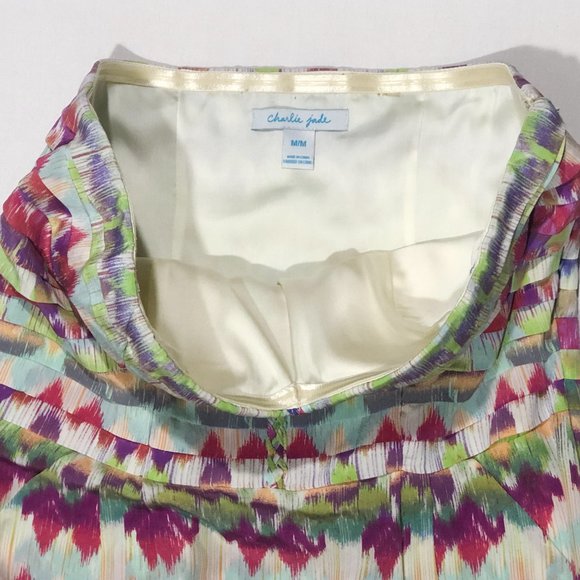 Charlie Jade Womens Size M Multicolored Strapless Pockets Silk Mini Dress - Picture 5 of 7